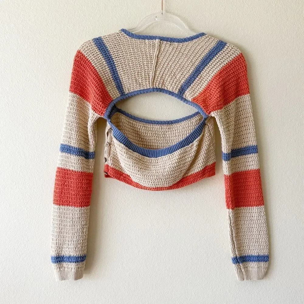 Free People Love Me Long Sleeve Fauxchet Striped Knit Sweater